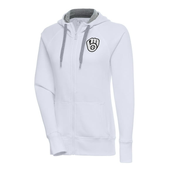 Women's Antigua  White Milwaukee Brewers Brushed Metallic Victory Full-Zip Hoodie
