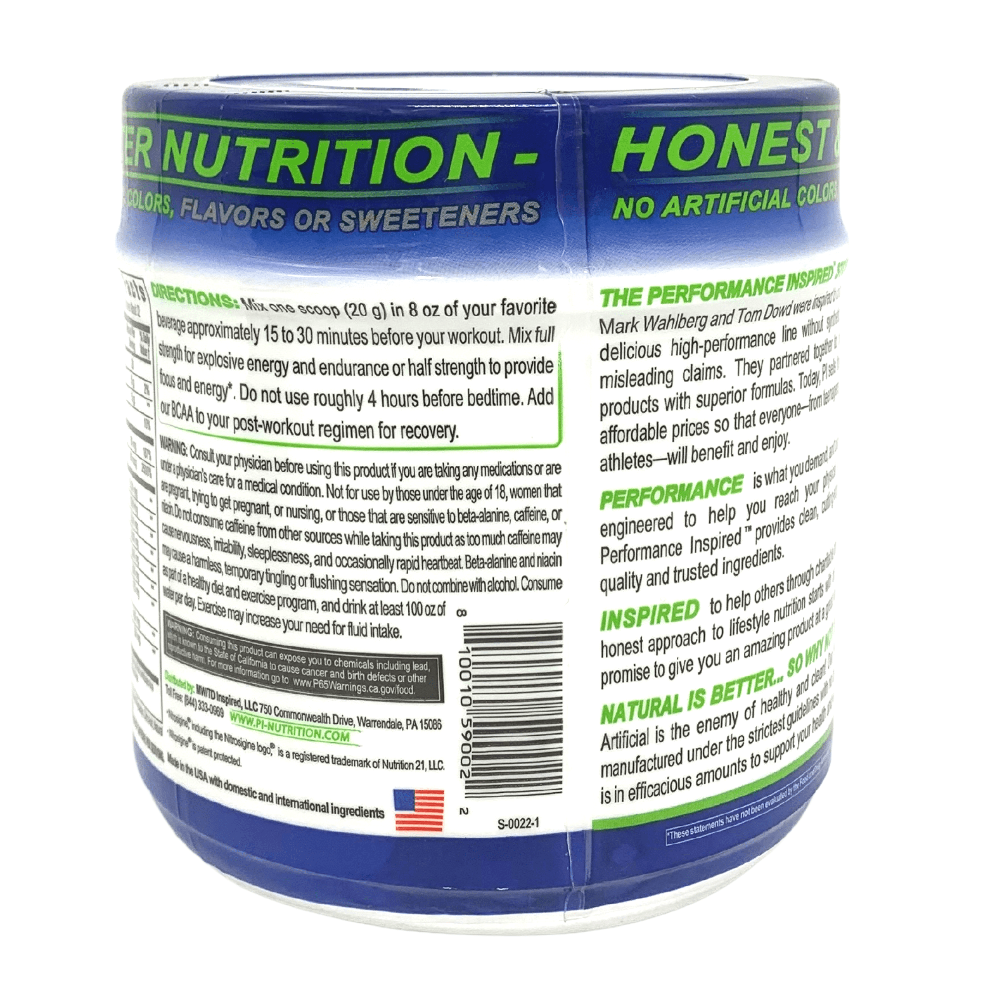 Performance Inspired Nutrition - Pre-Workout Powder - All Natural - G-Free & Vegan Formula - Citrulline - Green Tea - Arginine - Black Cherry - 32 Servings