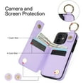 thumbnail image 2 of Allytech Wallet Case for iPhone 12 Pro / 12 6.1", Card Holder & Zipper Pocket, Finger Grip Ring, Screen & Camera Protection, Luxury PU Leather Kickstand Double Buttons Flip Shockproof Case - Purple, 2 of 9