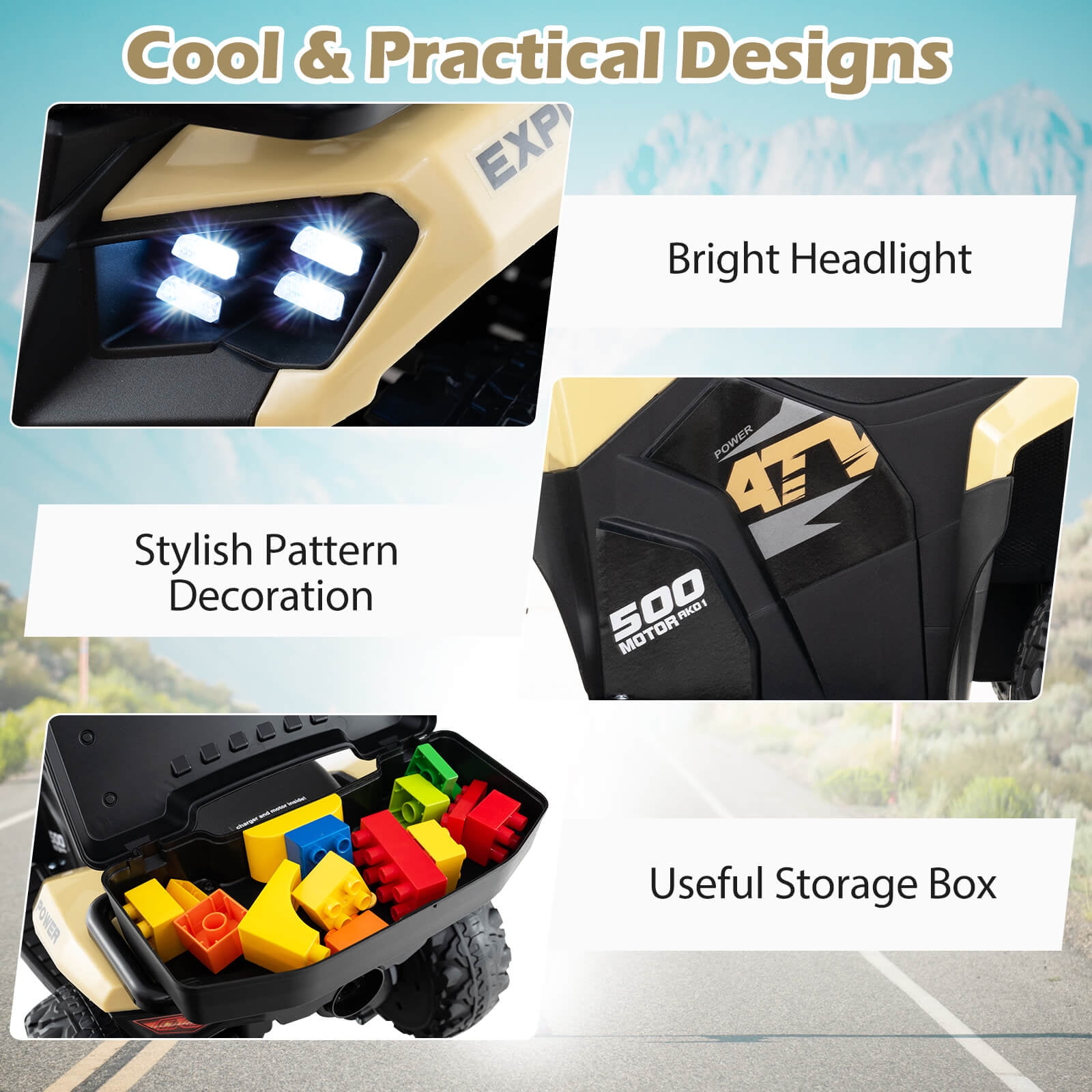 Infans 6V Kids Ride On ATV w/ Music & Spray Function USB Port Storage Box Toy Car