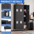 thumbnail image 3 of 72" Metal Lockers for Employees with 3 Door, Black Metal Storage Cabinet with 9 Hooks, Industrial Locker, Assembly Required, for Gym, School, Classroom, Home, Office, Industrial, 3 of 7
