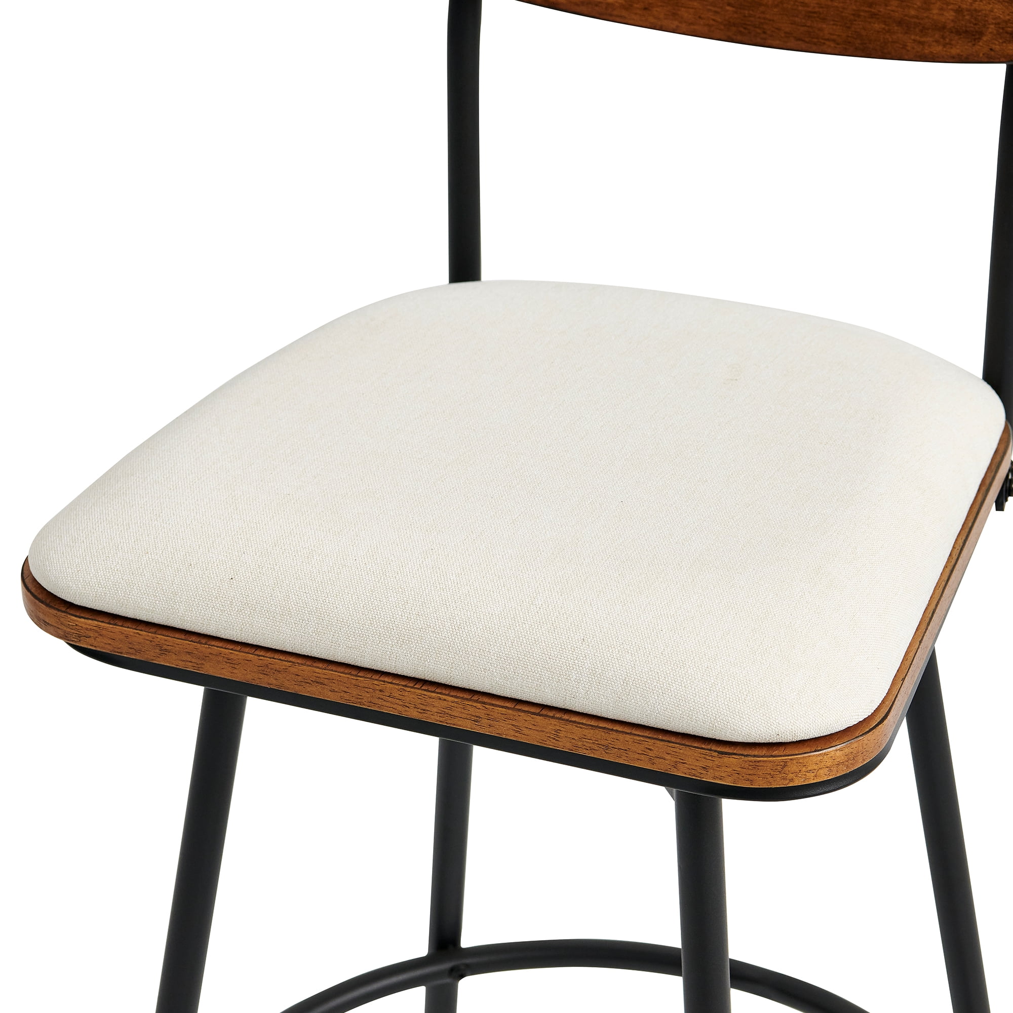 Spruce & Spring Counter Height Swivel Bar Stool with Wood Back and Metal Base Set of 2, White, Fabric