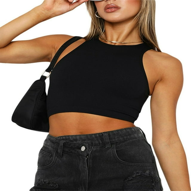 Women Y2k Ribbed Tank Tops Crew Neck Sleeveless Vests Summer Slim Fit Crop Tops Aesthetic Clothes