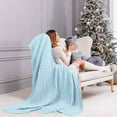 thumbnail image 4 of PiccoCasa 47"x70" Cotton Throw Blanket Cable Knit Decorative Blanket, Light Blue, 4 of 8