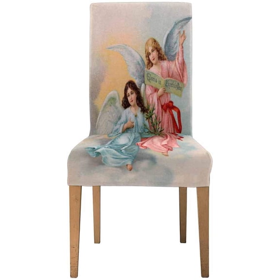 FMSHPON Christmas Angels with Evergreen Tree Stretch Chair Cover Protector Seat Slipcover for Dining Room Hotel Wedding Party Set of 1