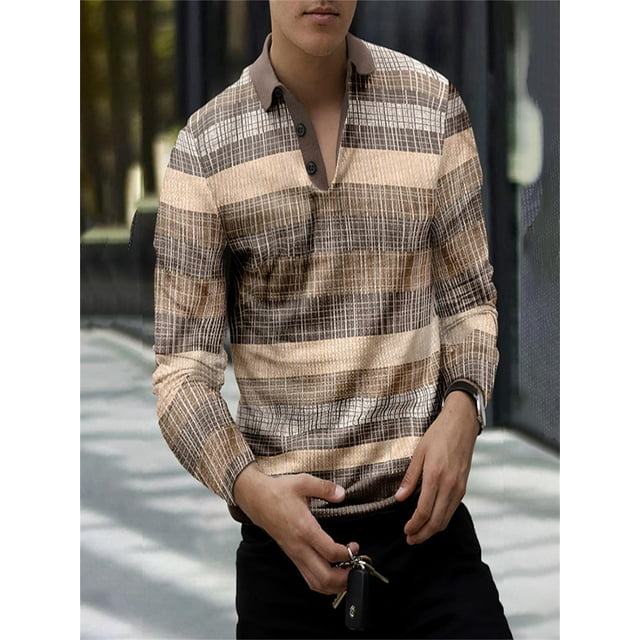 Daeful Tee Polo à Manches Longues Imprimé Géométrique T-Shirts Décontractés pour Hommes Col à Revers Style Automne N TG