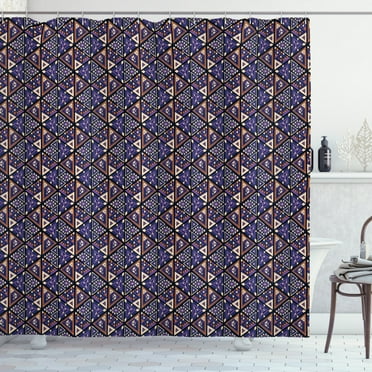 Ikat Shower Curtain, Geometric Folklore Ornament with Triangles Gypsy Mexican Hand Drawn Style Art Pattern, Fabric Bathroom Set with Hooks, 69W X 84L Inches Extra Long, Multicolor, by Ambesonne