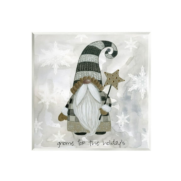 Stupell Industries Gnome For Holidays Snowflakes Graphic Art Unframed Art Print Wall Art, Design by Livi Finn