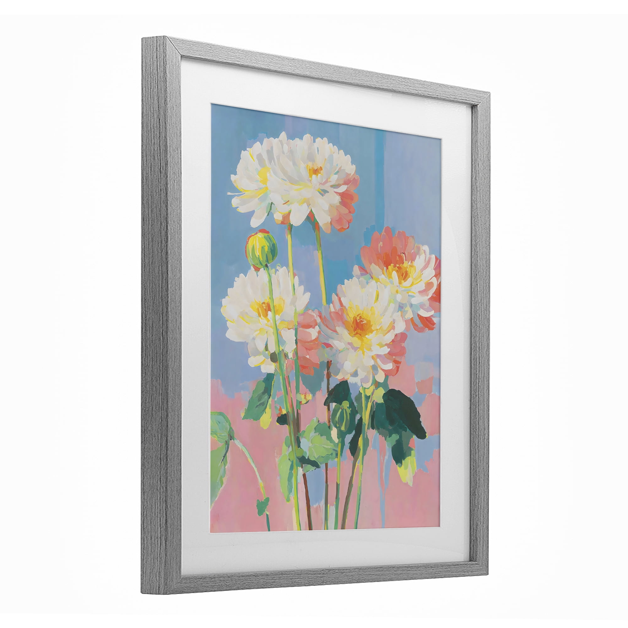 Stupell Industries Colorful Chrysanthemum Impressions Gray Framed Print Under Glass, design by Sisi and Seb
