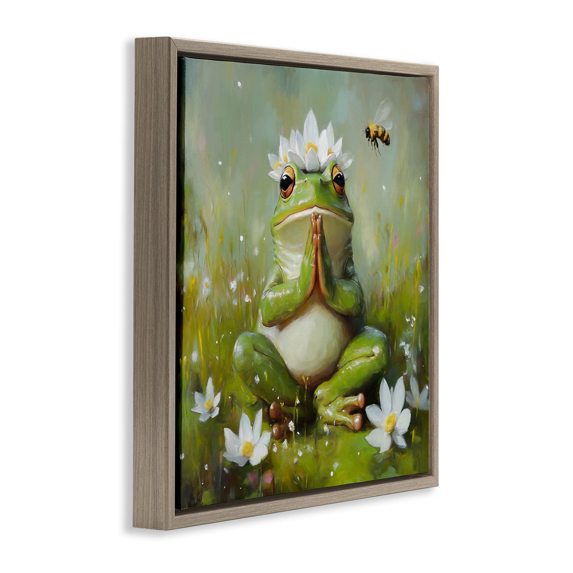 Stupell Industries Buddha Bullfrog Meditation Brown Framed Floater Canvas Wall Art, design by Tina LeCour