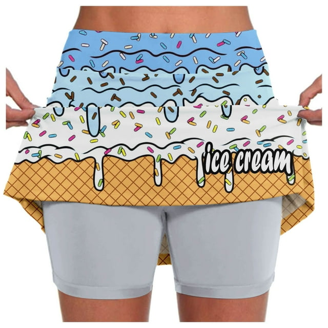 SHIXIAOO Summer Women's Casual Mid Rise Skirt with Pockets Featuring Ice Print for Stylish Everyday Wear Rip Skirts Mini Skirt for Women Casual Summer
