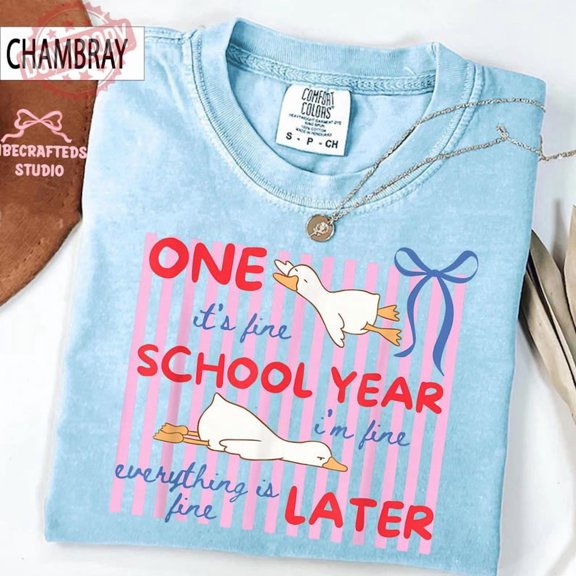 Striped One School Year Later Funny Goose Shirt, Teacher Summer Tee, End Of School Year Shirt, Tired Teacher Gift, Unisex Cotton T-Shirt, Sizes S-3XL
