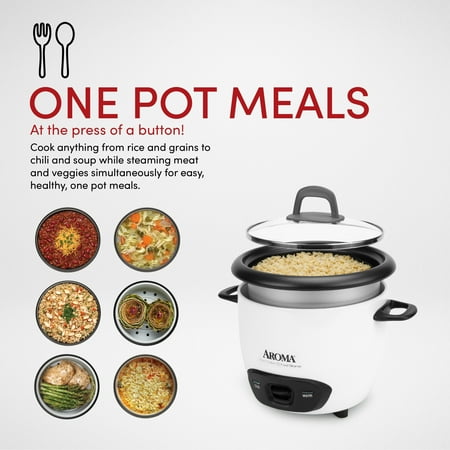 AROMA® 6-Cup (Cooked) / 1.5Qt. Rice & Grain Cooker, White, New, ARC-743G