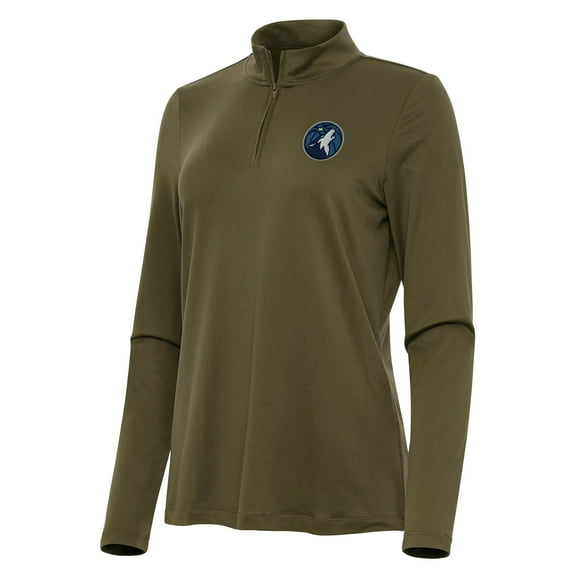 Women's Antigua Olive Minnesota Timberwolves Reprocess Quarter-Zip Top