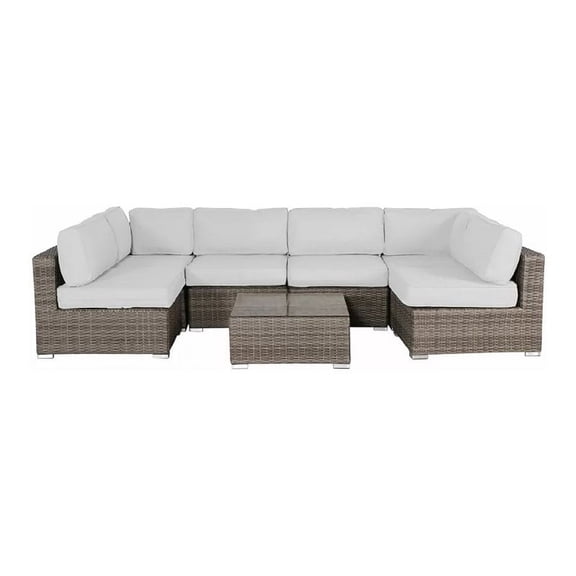 Living Source International 7-Piece Outdoor Set with Cushions in Brown/Canvas