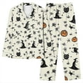 thumbnail image 6 of Uaswgudfs Women's Halloween Print Flannel Pajama Set - Cozy Button-Up Shirt & Straight-Leg Pants for Festive Loungewear Beige S, 6 of 6