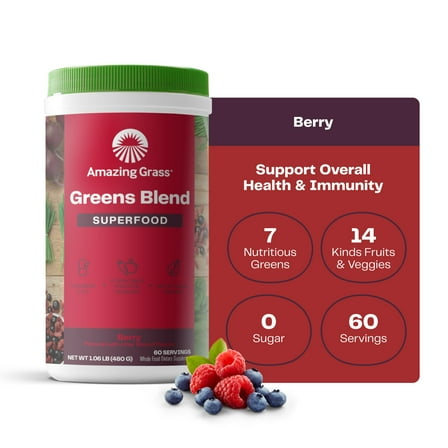 Amazing Grass Green Superfood Powder, Flavor: Berry, 17oz Bottle, 60 Servings