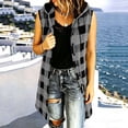 thumbnail image 2 of MaFYtyTPR Women Sleeveless Hooded Outerwear Plaid Button Down Long Vest Women's Fall Winter Fashion Mid Length Checkered Jacket A-Gray M, 2 of 6