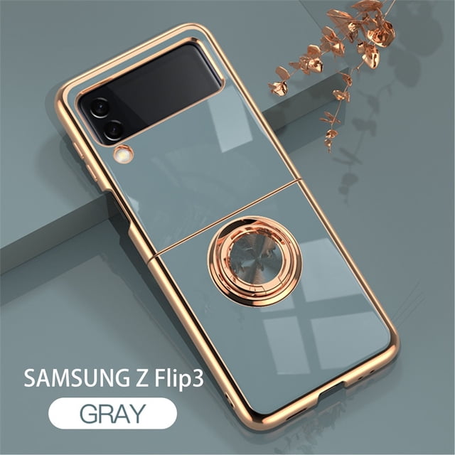 Para Samsung Z Flip 3 Funda con soporte de anillo magnético Funda para teléfono para Galaxy Z Flip 3 5G Funda trasera con soporte de silicona a prueba de golpes Tan Jianjun unisex