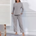 thumbnail image 5 of Women's Soft Fleece Pajama Set, Round Neck Long Sleeve Top and Pants, Cozy Winter Loungewear, Solid Color Sleepwear, Comfortable Home Wear Two Piece Outfit Grey M, 5 of 6