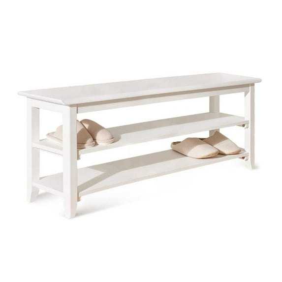 Vlush Shoe Rack Bench,3 Tier Wooden Storage Bench, Shoe Organizer or Entryway Bench, Good Load Bearing, Ideal for Entryway Hallway Living Room and Corridor(White 47.2")