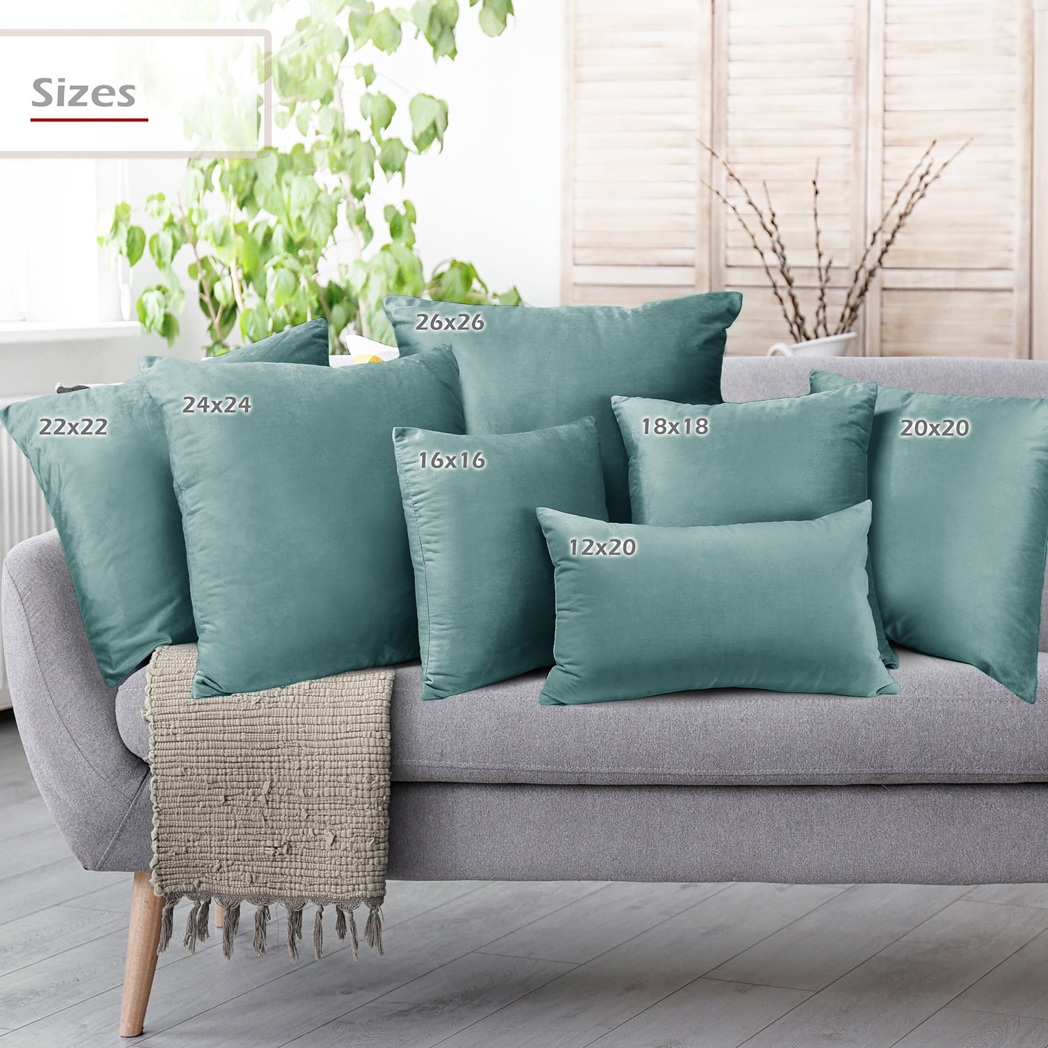 Clara Clark Plush Solid Decorative Microfiber Square Throw Pillow Cover with Throw Pillow Insert for Couch, Teal, 26"x26"", 4 Piece Decorative Soft Throw Pillow Set