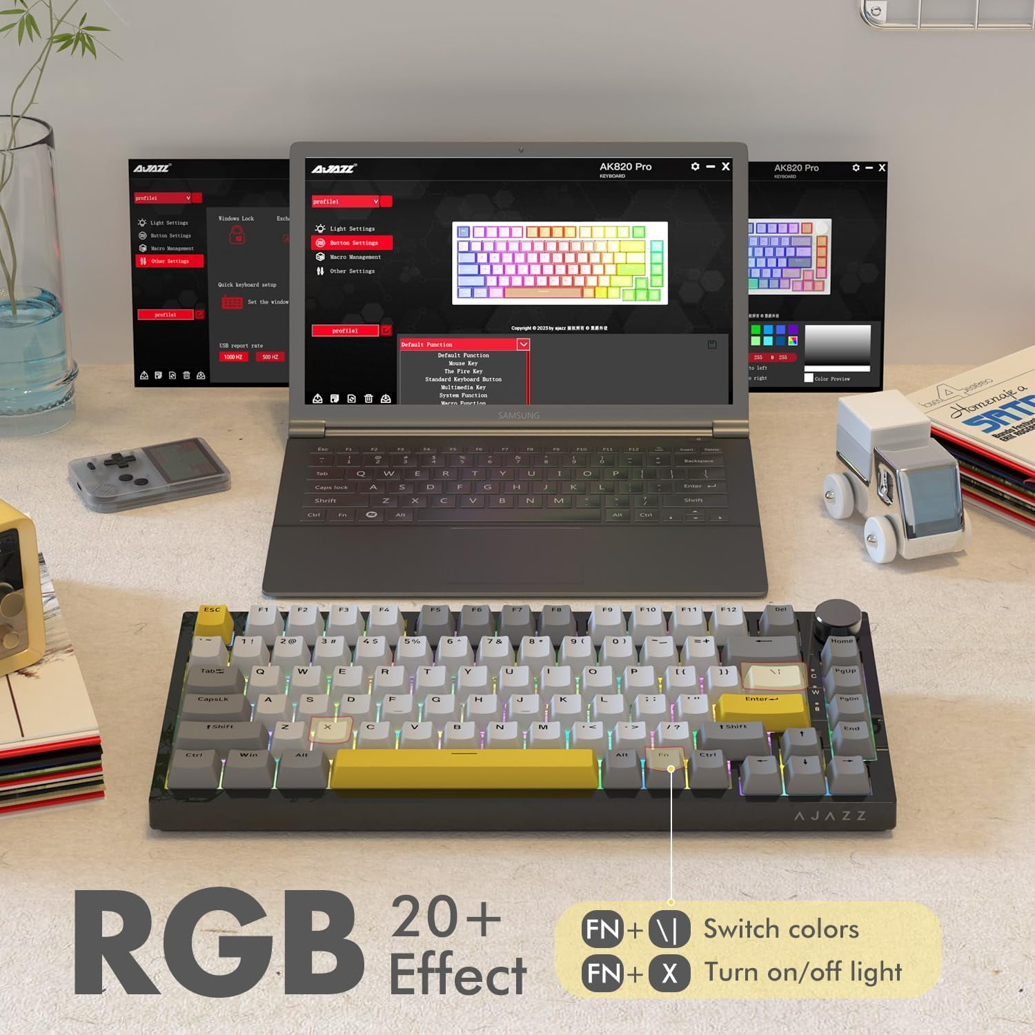 AJAZZ AK820 Mechanical Keyboard with CNC Knob Control, 75% ANSI Layout, 81Keys Gasket Mount Wired Gaming Keyboard, 5 Sound Absorbing Foam Hot-swap for PC, MAC