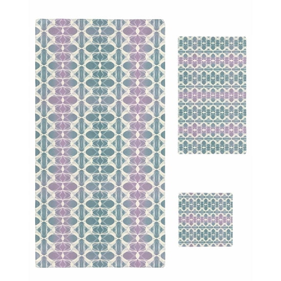 Teal Pink Towel Set of 3, Soft Microfiber Bath Towels, Hand Towel, Washcloths, Modern Abstract Geometric Quick-Dry Absorbent Towels for Bathroom Kitchen Hotel Beach Gym Spa
