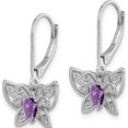 thumbnail image 2 of Sterling Silver Rhodium-Plated Amethyst And Diamond Butterfly Earrings (23 X 12) Made In China qe10245am, 2 of 5