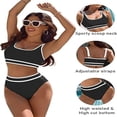 thumbnail image 5 of Women's High Waisted Bikini Sets Sporty Two Piece Swimsuits Color Block Cheeky High Cut Bathing Suits-Black, 5 of 5