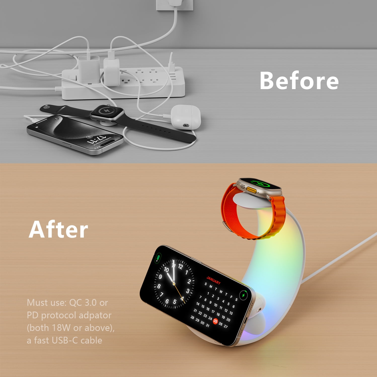 4 in 1 Charging Station for Apple Magnetic Wireless Charger for iPhone 16 15 14 13 12 11 9 8 All Series with RGB Night Light & for Apple Watch Charger & for AirPods 4 with ANC/3/2/Pro