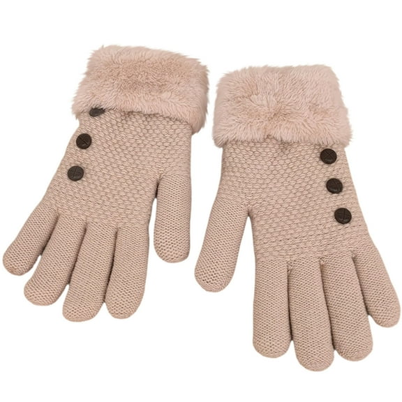 Hxshgdsn Fuzzy Fleece Cuffs Knit Gloves For Men Women Trendy Button Mittens Winter Outdoor Pink Free Size