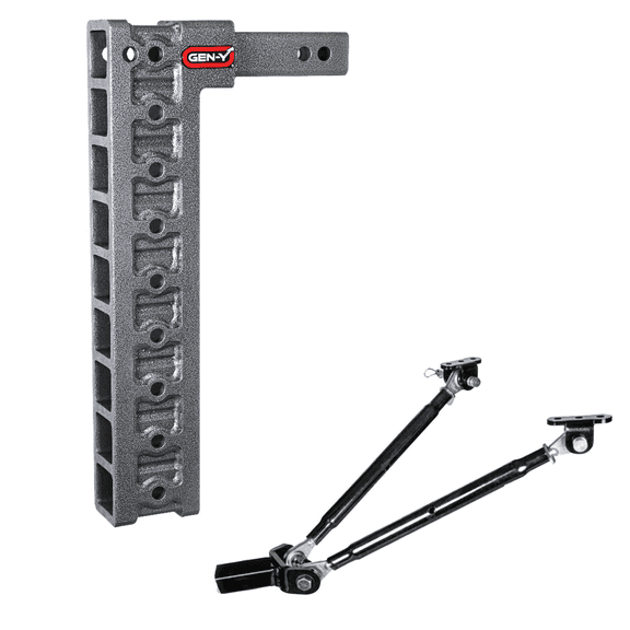 GEN-Y GH-309 MEGA-DUTY Adjustable 20" Drop Hitch with GH-0100 Stabilizer Kit for 2" Receiver - 10,000 LB Towing Capacity - 1,500 LB Tongue Weight