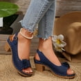 thumbnail image 4 of Modisza Open Toe Chunky Heels for Women Hollow Out Summer Dressy Flower Sandals Slingback Slip on Beach Heeled Shoes Size 6 Blue, 4 of 8