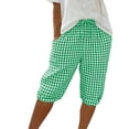 thumbnail image 2 of Guieoi Shorts for Women Plus Size Cotton-Linen Blend Checkered 5-Inch Shorts,Casual Shorts Green 0 XXXL, 2 of 9