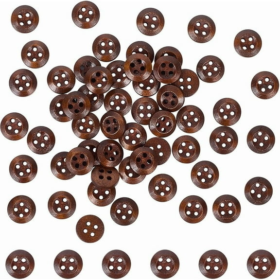 100Pcs 4 Holes 10MM Brown Wood Buttons Round Flat Shape Classic Natural Small Soild Wooden Sewing Shirt Knitting Scrapbook Embellishment Brown