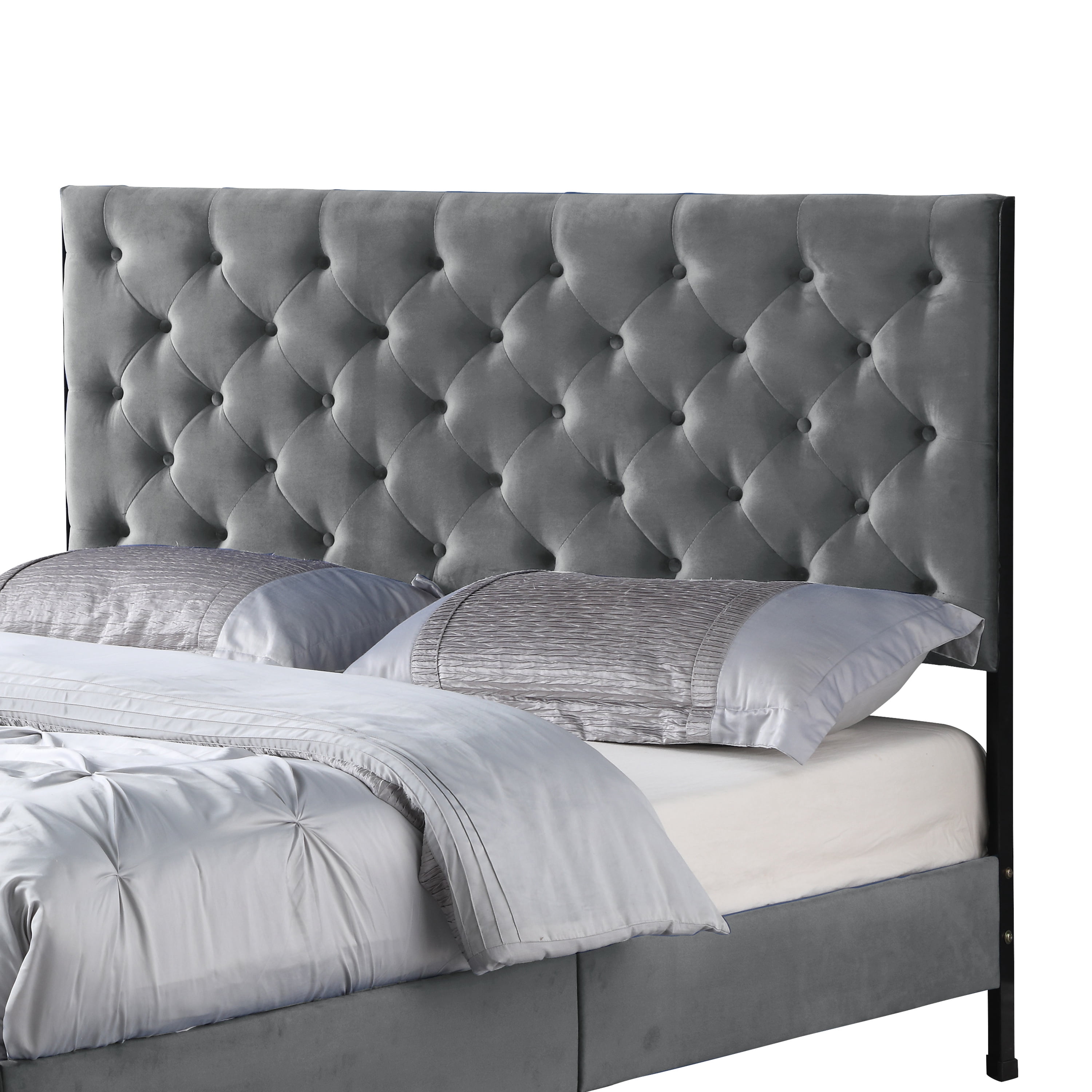 AC Pacific Modern Chic Polyester Gray Tufted Queen Platform Bed