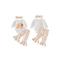 thumbnail image 2 of Cjfdfy Newborn Baby Girls Halloween Outfits My First Halloween Letter Pumpkin Ghost Embroidery Long Sleeve Romper And Flared Pants Headband Set Cute Infant Fall Outfit, 2 of 9