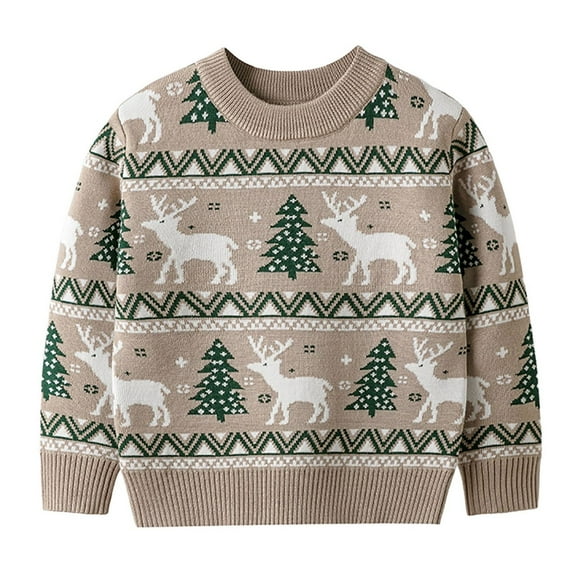 Staki Boys Christmas Outfit Toddler Baby Boy Christmas Sweater Embroidery Letter Long Sleeve Knit Sweatshirt Top Xmas Fall Winter Clothes(Beige,5-6 Years)