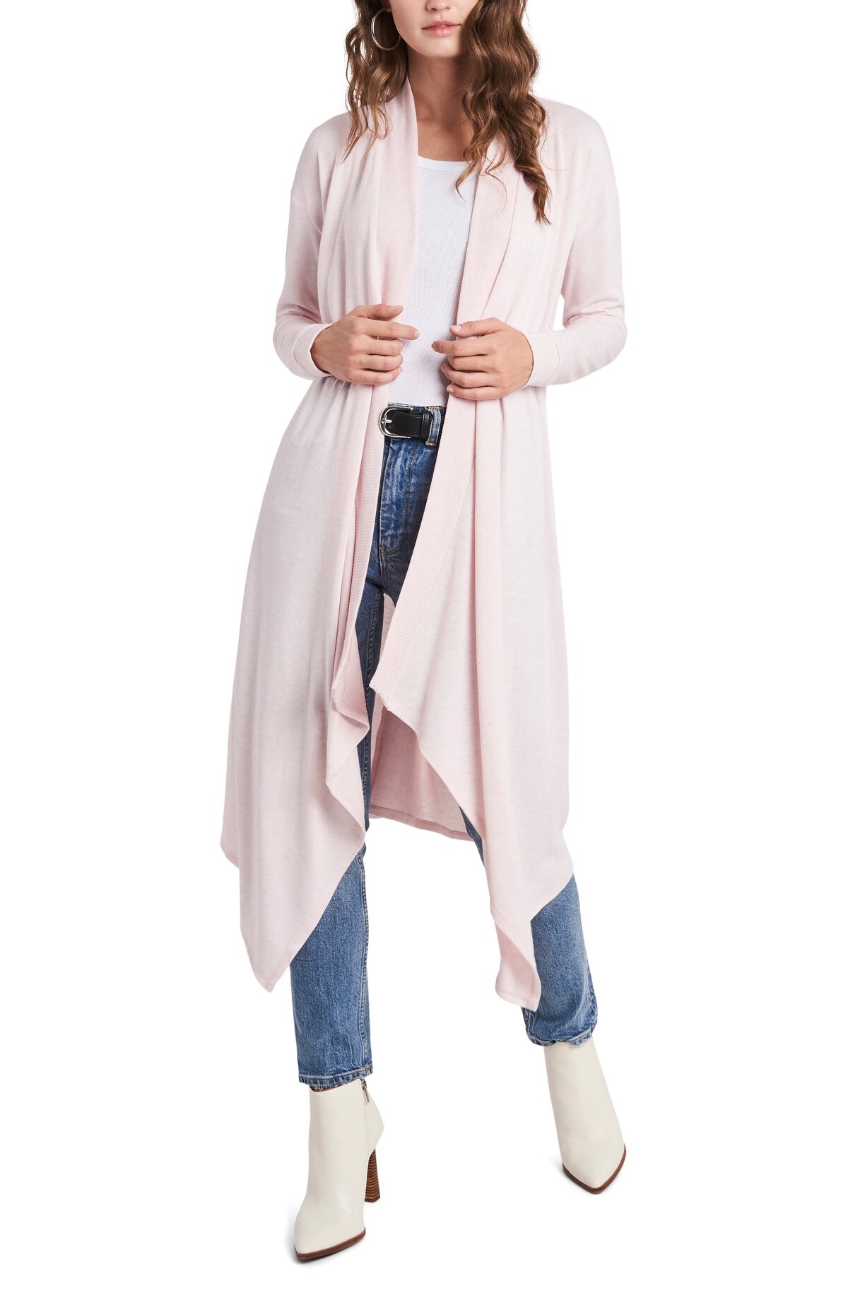 Drape Front Maxi Cardigan Pink 