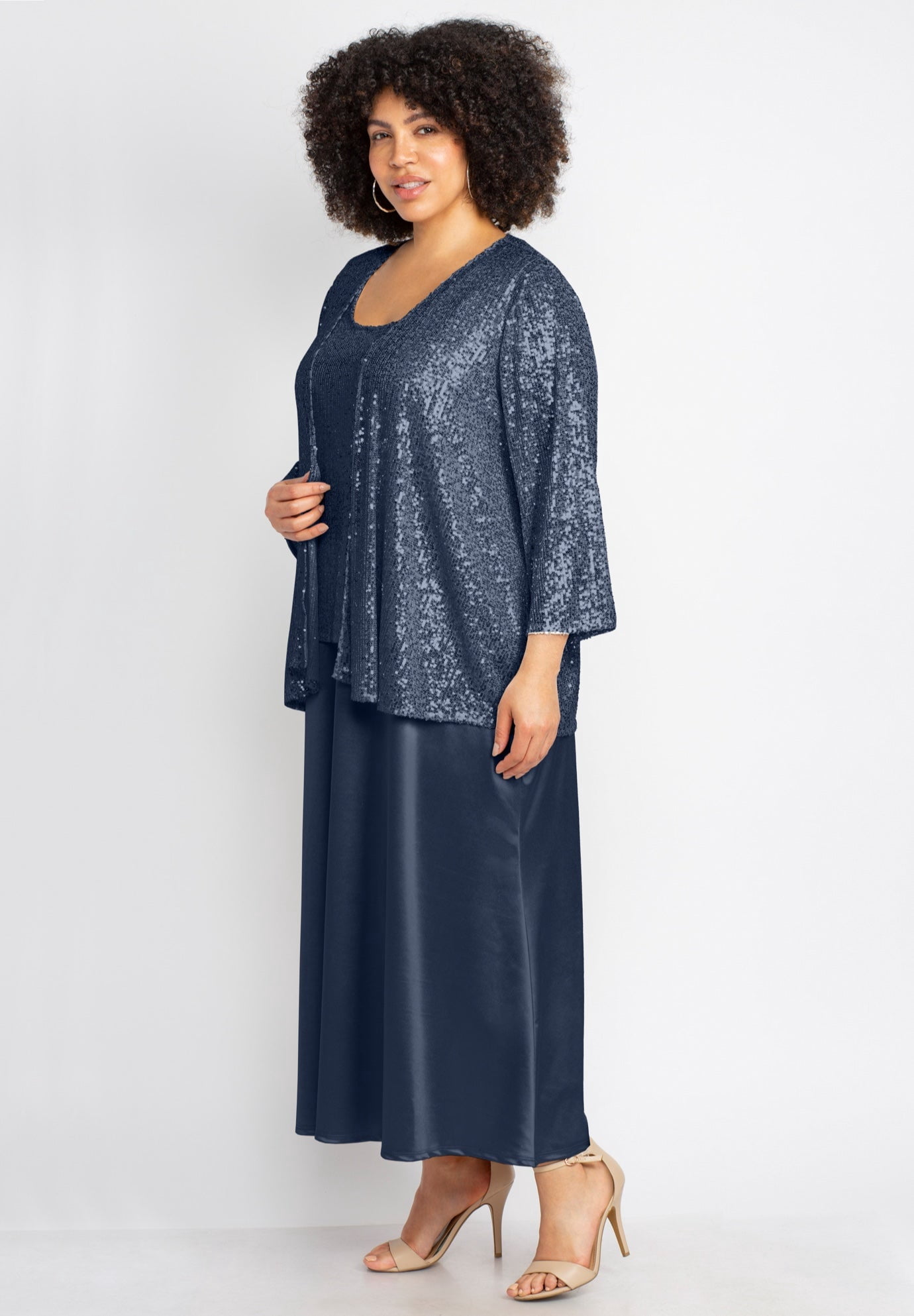 Catherines Women's Plus Size 2-Piece Sequin & Charmeuse Jacket Dress Set