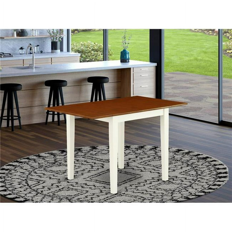 East West Furniture Norden Mid-Century Modern Dining Table - 30x48 Inch Rectangle With Drop Leaf, Linen White (Solid Rubber Wood) 5 thumbnail image