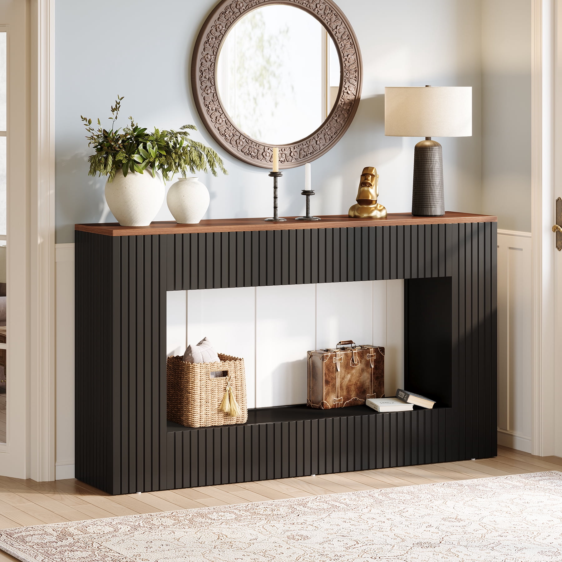 Tribesigns Modern Console Table, 55-Inch Wood Entryway Table with Storage, Narrow Long Sofa Table Behind Couch Table for Living Room, Foyer, Hallway, Black