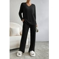 thumbnail image 6 of Women's Black Ribbed Knit V Neck Slouchy Two-Piece Lounge Set - [ZhiHiMeRi] | (US 12-14)L,Black, 6 of 7