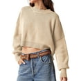 thumbnail image 1 of xiaxaixu Chandail en Tricot Uni/à Rayures pour Femmes Col Rond Manches Longues Pulls Amples Printemps Automne Décontractés Mode Urbaine, 1 of 6