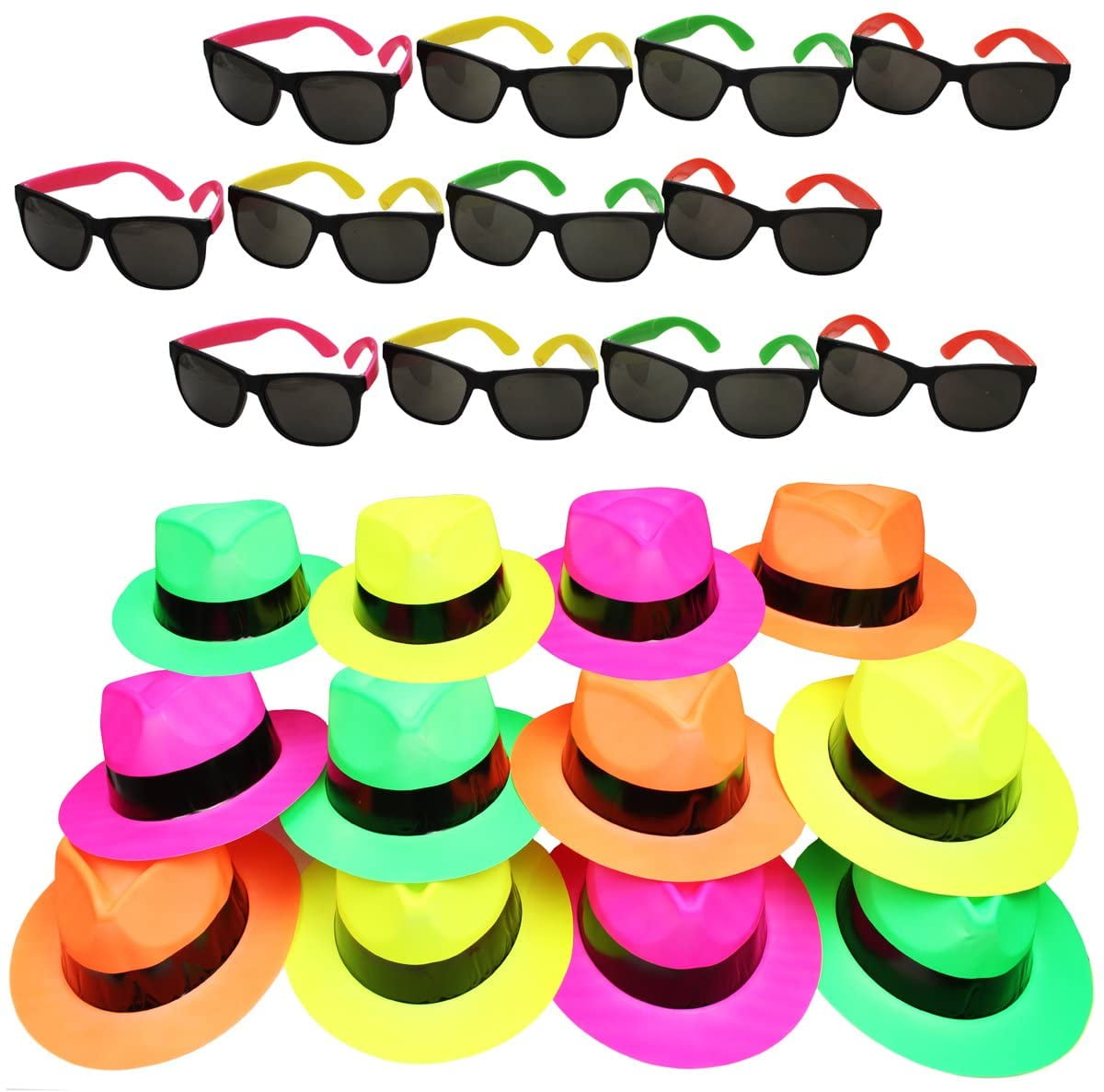 Funny Party Hats Neon Party Supplies Fedora Party Hats with Party Sunglasses Gangster Party