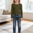 thumbnail image 6 of UACY Girls Long Sleeve Shirt Ribbed Stretchy Crew Neck Cute Pullover Tops Kids Toddler Summer Soft Slim T Shirt Clothes (Army Green, 13-14 Years), 6 of 7