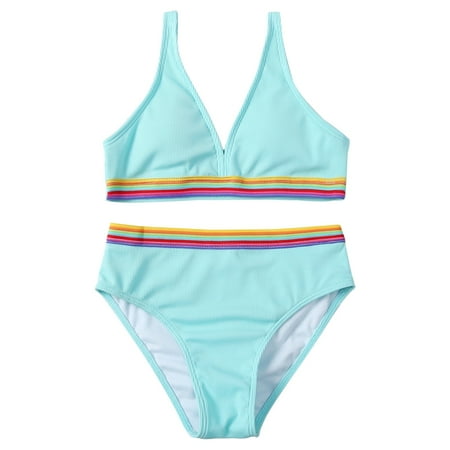BULLPIANO Girl s 2 Piece Swimsuit Wireless Bra Bikini Top and Bottom Teen Kids Bikini Set Bathing Suit Swimwear