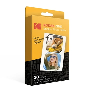 Kodak Premium Zink Acid-Free Glossy Photo Paper with Pre-Cut Stickers, 2"x3", 30 Sheets