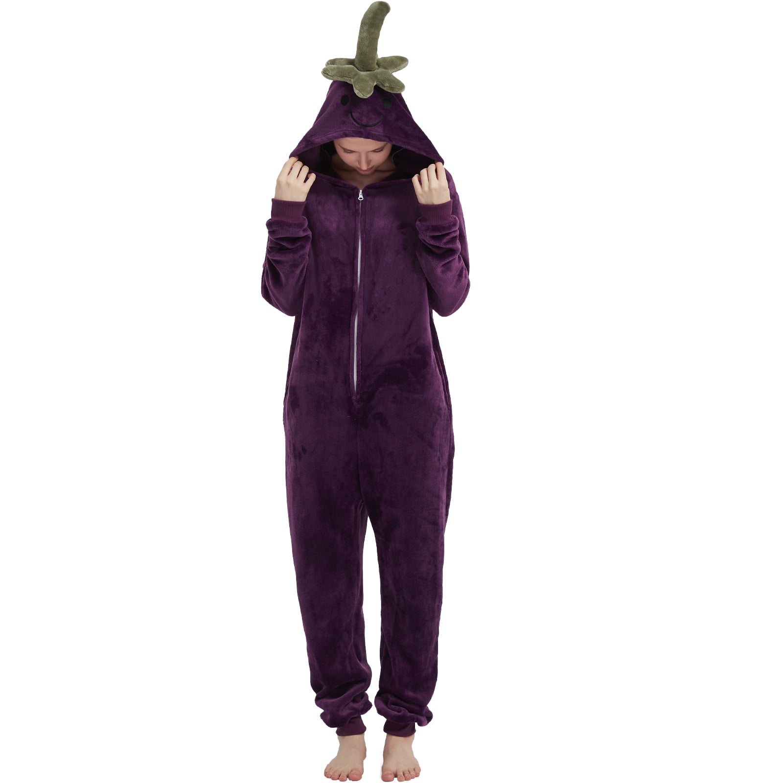 SWEETXIN Adult's Eggplant One-Piece Holiday Family Pajamas Halloween Costume Suit for Women and Men Jumpsuit SizeXL